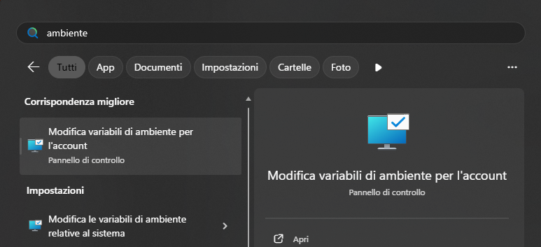 Variabili di ambiente Windows