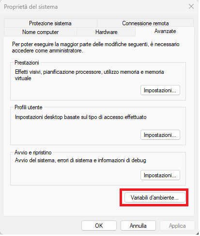 Variabili di ambiente Windows